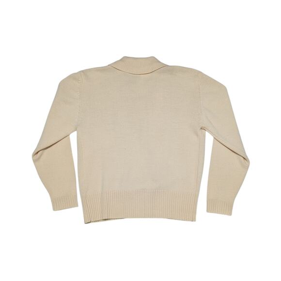 Vintage Nordstrom Merino Wool Collared Deep Cardigan Sweater Button Bottom Cream - Picture 5 of 8